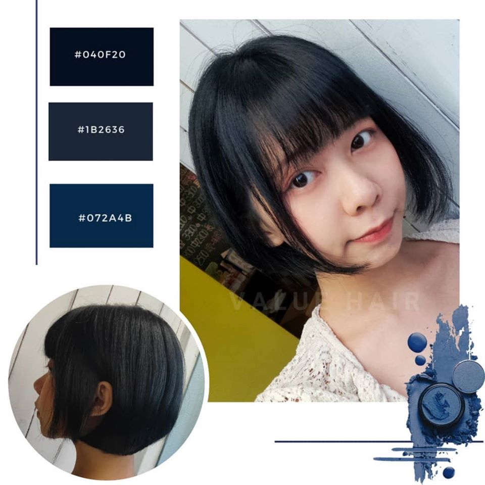 【台中染髮】低調顏色又超級顯白-藍黑色